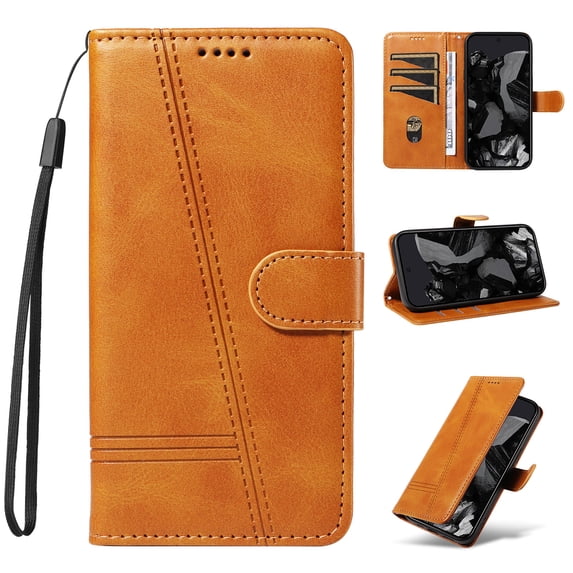 Designed for iPhone 14 Pro Wallet Case, Vintage PU Leather Stand Credit Card Holders Slots Lanyard Flip Folio Cover Case Full Body Protection Compatible with iPhone 14 Pro, Yellow