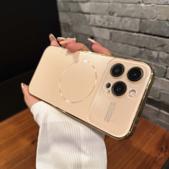 Designed for iPhone 15 Case, Luxury Magnetic Clear Slim Case for Women Men Anti-Yellowing Shockproof Compatible with MagSafe Charger, Protective Thin Case with Large Window, Desertgold