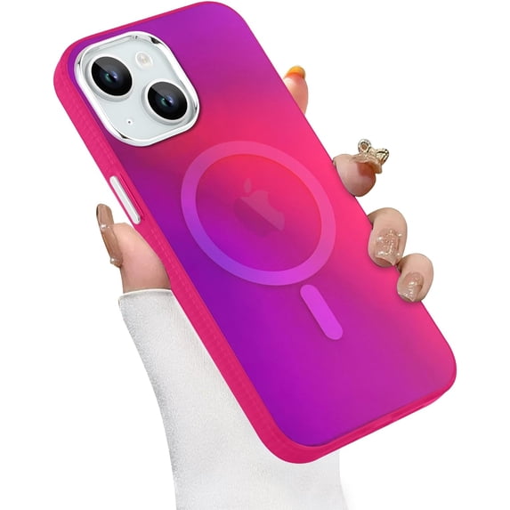 Designed for iPhone 15 Case Magnetic Fluorescent Iridescent Laser Cute Slim Phone Case for Women Men Girls Compatible with MagSafe Protective Luxury Cover 15 Hot Pink
