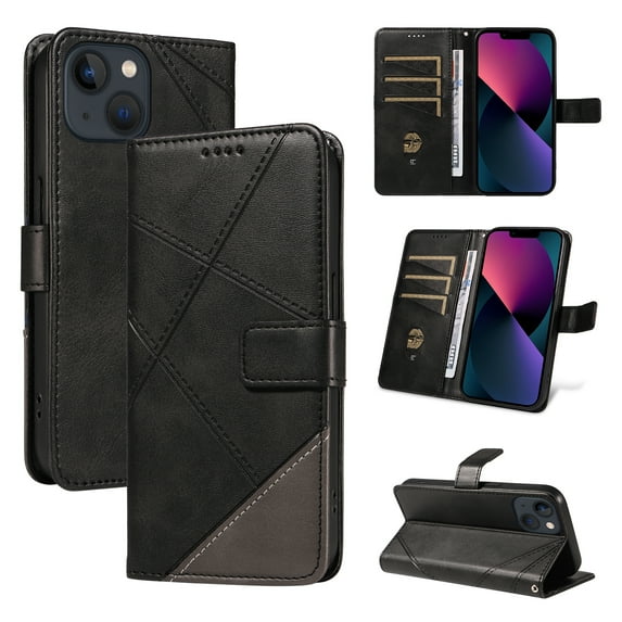 Designed for iPhone 15 Case Wallet, Men Women Flip Folio Cover with PU Leather Stand Credit Card Holders Slots Wrist Strap Magnetic Clasp Phone Case for iPhone 15, Black