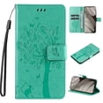 thumbnail image 1 of Designed for iPhone 15 Case Wallet for Women, Flip Folio Cover with Embossed PU Leather Kickstand Credit Card Holder Magnetic Wrist Strap Protective Case for iPhone 15, Green, 1 of 6