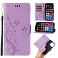 thumbnail image 1 of Designed for iPhone 15 Case, Wrist Strap Flip Kickstand PU Leather Wallet Case Cash Card Slots Holder, Protective Shockproof Pattern Women Cover for iPhone 15, Lightpurple, 1 of 4