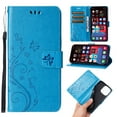 thumbnail image 1 of Designed for iPhone 15 Case, Wrist Strap Flip Kickstand PU Leather Wallet Case Cash Card Slots Holder, Protective Shockproof Pattern Women Cover for iPhone 15, Blue, 1 of 4