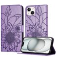 thumbnail image 1 of Designed For iPhone 15 Flip Phone Case,Flip Folio Cover with Credit Card Holders Emboss Sunflower PU Leather Purse Kickstand Shockproof A nti-fall Ultra Slim Phone Case,Purple, 1 of 6