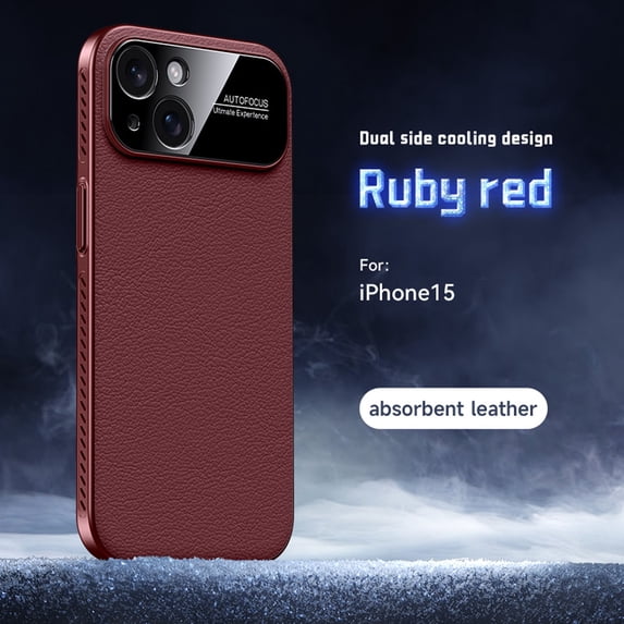 Designed for iPhone 15 Heat Dissipation Phone Case,Side Hollowed-out Design,Precision Lens Protectipn,PU Leather Shockproof Anti-scratch Rugged Thin Fit Durable Phone Case,Winered