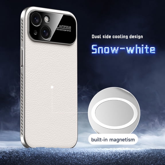 Designed for iPhone 15 Magnetic Case Heat Dissipation Rigid Bumper Slim Anti-Scratch Protective Phone Cover Luxury PU Leather Compatible with Mag-Safe for iPhone 15, White