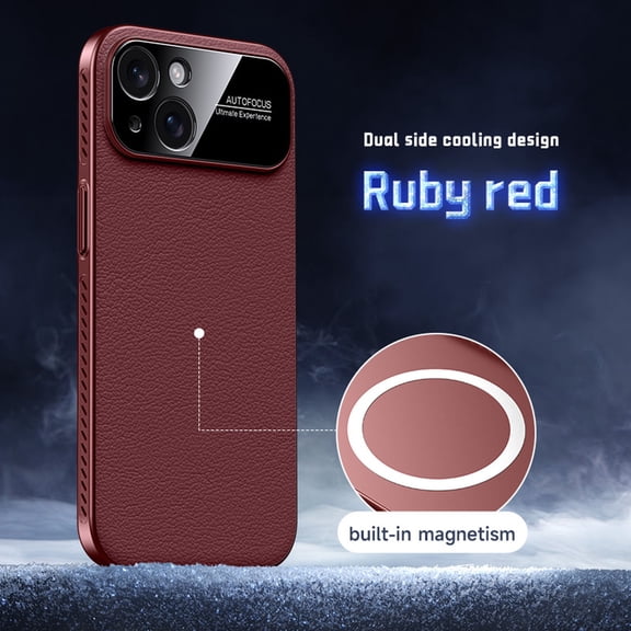 Designed for iPhone 15 Magnetic Case Heat Dissipation Rigid Bumper Slim Anti-Scratch Protective Phone Cover Luxury PU Leather Compatible with Mag-Safe for iPhone 15, Winered