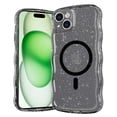 thumbnail image 1 of Designed for iPhone 15 Magnetic Phone Case,Compatible with Mag-safe,Cute Curly Wave Frame Design,Sparkly Bling Glitter Shockproof Anti-fall Rugged Transparent Phone Case,Black, 1 of 7