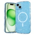 thumbnail image 1 of Designed for iPhone 15 Magnetic Phone Case,Compatible with Mag-safe,Cute Curly Wave Frame Design,Sparkly Bling Glitter Shockproof Anti-fall Rugged Transparent Phone Case,Blue, 1 of 7