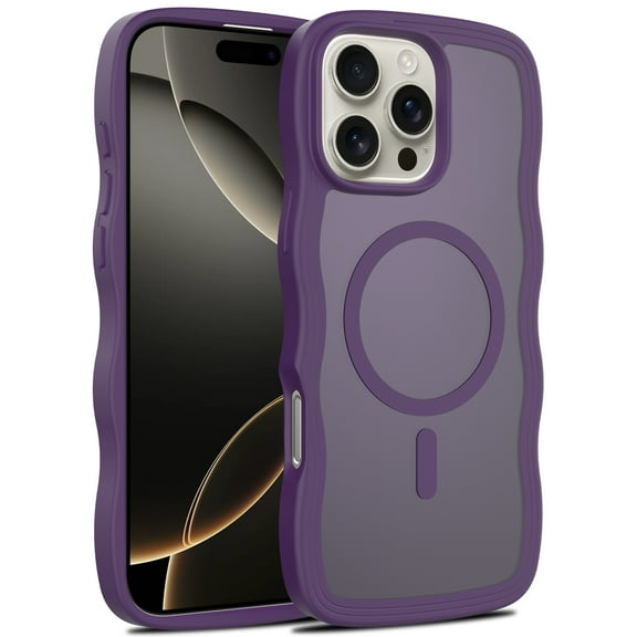 Designed for iPhone 15 Phone Case,Compatible with Mag-safe,Cute Wavy Frame,Ultra SLim Skin-feel Matte Hard Translucent Back,Anti-Scratch Shockproof Anti-fall Phone Case,Darkpurple