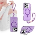 thumbnail image 1 of Designed for iPhone 15 Phone Case,Compatible with Mag-safe,With Contractile Lens Ring Kickstand,Wrist Strap,Bling Glitter Transparent Back Shockproof Ultra Slim Phone Case,Purple, 1 of 7