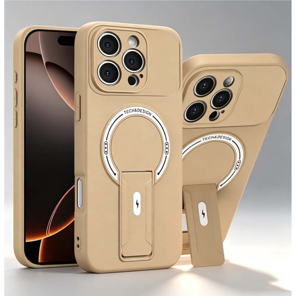 Designed For iPhone 15 Phone Case,Fit for Mag-Safe,With Contractile Kickstand,Compatible with Mag-Safe,Non-slip Ultra Slim Shockproof Anti-fall Drop protection,Rugged Phone Case,Brown