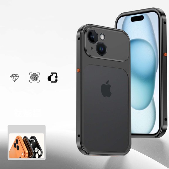 Designed For iPhone 15 Phone Case,With Camera Protection,NO Back Heat Dissipation,With Frame Snap-on Switch,Ultra Slim Shockproof Drop Protection Rugged Metal Phone Case,Black