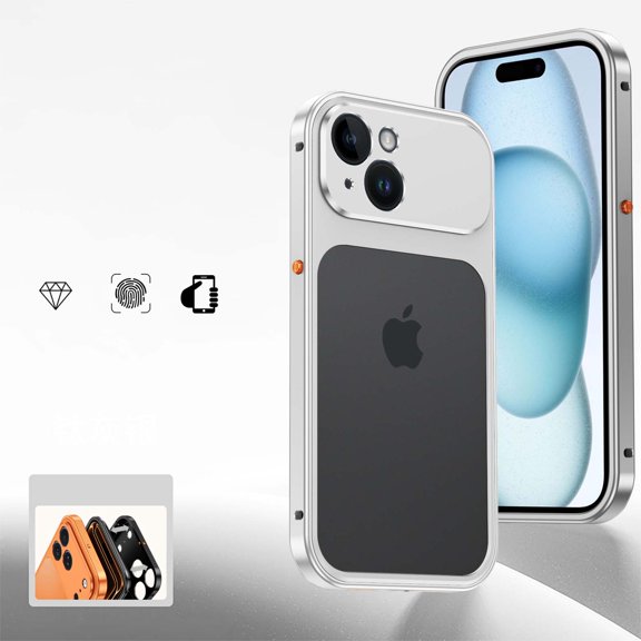 Designed For iPhone 15 Phone Case,With Camera Protection,NO Back Heat Dissipation,With Frame Snap-on Switch,Ultra Slim Shockproof Drop Protection Rugged Metal Phone Case,Silver