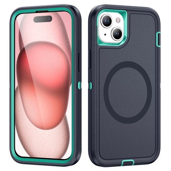 Designed for iPhone 15 Plus Case, 3-in-1 Ultra Slim Protective Cover with Silicone+EVA+PC, Durable Shockproof Lightweight Magnetic Full Body Protection for iPhone 15 Plus, Darkblue+Cyan
