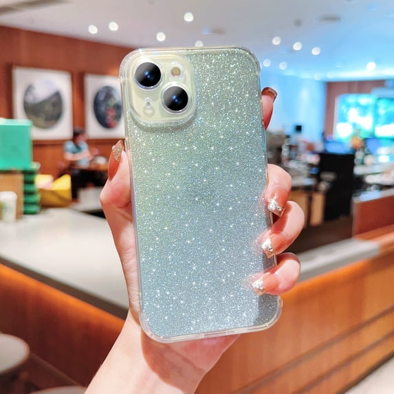 Designed for iPhone 15 Plus Case, Glitter Gradient Shiny Bling Paper Clear Shell Case, Slim Lightweight Shockproof Protective Rubber Bumper Phone Cover for iPhone 15 Plus, Silver