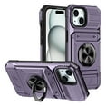thumbnail image 1 of Designed for iPhone 15 Plus Case Hidden with Card Holder & 360 Ring Stand/Kickstand, Hard PC + Soft TPU [Drop Protection] Heavy Duty Rugged Protective Cover For iPhone 15 Plus, Violet, 1 of 7