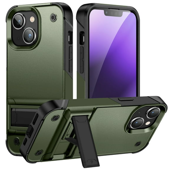Designed for iPhone 15 Plus Case, with Hidden Kickstand Military Grade Drop Protection Dustproof Hybrid Hard PC Kickstand Phone Case Cover for Men Women for iPhone 15 Plus, Green