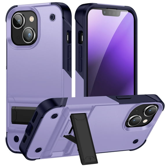 Designed for iPhone 15 Plus Case, with Hidden Kickstand Military Grade Drop Protection Dustproof Hybrid Hard PC Kickstand Phone Case Cover for Men Women for iPhone 15 Plus, Lightpurple