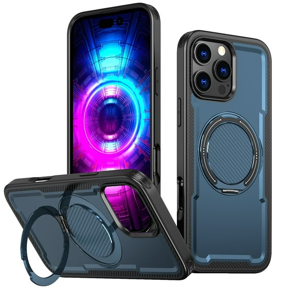 Designed for iPhone 15 Plus Case with Kickstand [Military Grade Drop Protection][Magnetic Compatible with Mag-Safe] Shockproof Phone Case with Secure Ring Holder for iPhone 15 Plus, Blue
