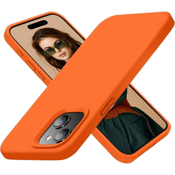 Designed for iPhone 15 Plus Case, Silicone Ultra Slim Shockproof Protective Phone Case with [Soft Anti-Scratch Microfiber Lining], 6.7 inch, Neon Orange