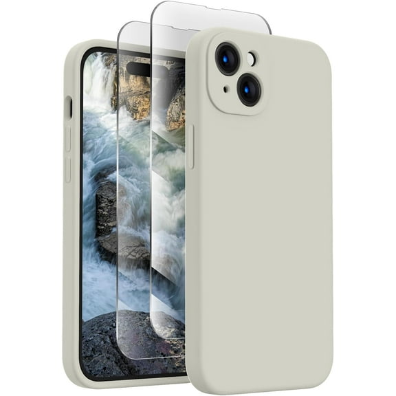 Designed for iPhone 15 Plus Case, Silicone Upgraded [Camera Protection] Case with [2 Screen Protectors], Soft Anti-Scratch Microfiber Lining Inside, 6.7 inch, Calke Green