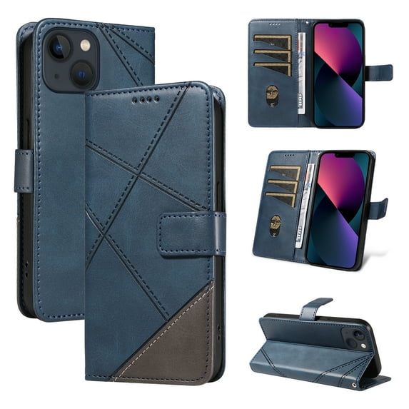 Designed for iPhone 15 Plus Case Wallet, Men Women Flip Folio Cover with PU Leather Stand Credit Card Holders Slots Wrist Strap Magnetic Clasp Phone Case for iPhone 15 Plus, Blue