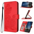 thumbnail image 1 of Designed for iPhone 15 Plus Case Wallet, Women Flip Folio Cover with Floral Embossed PU Leather Stand Credit Card Holders Slots Wrist Strap Purse Phone Case for iPhone 15 Plus, Red, 1 of 6
