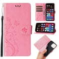 thumbnail image 1 of Designed for iPhone 15 Plus Case, Wrist Strap Flip Kickstand PU Leather Wallet Case Cash Card Slots Holder, Protective Shockproof Pattern Women Cover for iPhone 15 Plus, Pink, 1 of 4