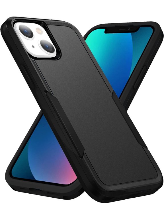 Heavy Duty Case Compatible with iPhone 15 Plus, Hybrid Hard Cover, Black
