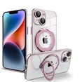 thumbnail image 1 of Designed for iPhone 15 Plus Magnetic Case, Glitter Bling 360 Degree Rotating Finger Ring Holder Kickstand Function Bumper Compatible with MagSafe for Women Men with Logo Visible - Pink, 1 of 9