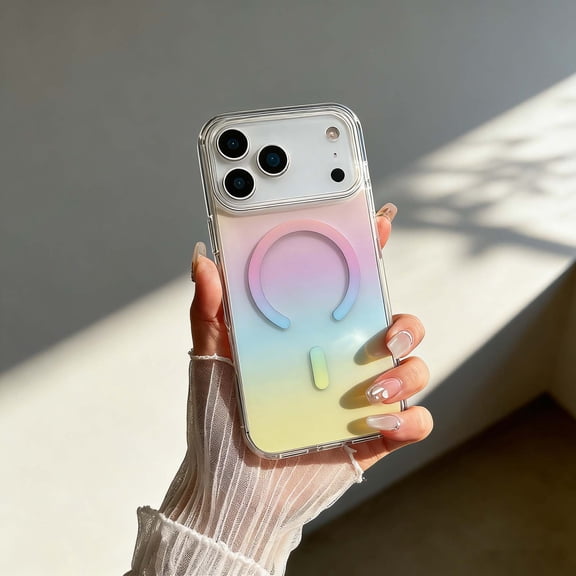 Designed For iPhone 15 Plus Phone Case,Compatible with Mag-Safe,Crystal Gradient Transparent Back,Slim Thin Shockproof Anti-fall Drop Protection,Non-Slip Cute Slim Protective Phone Case,Colorful