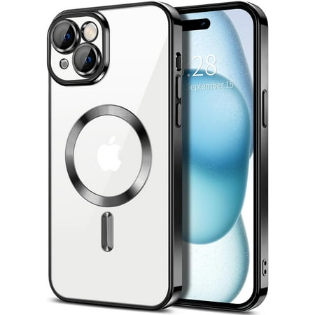 Designed For iPhone 15 Plus Silicone Chrome Magnetic Case [Yellow Resistant] Soft Back Cover, Clear Magnetic Case Compatible with Magsafe Shockproof Protective Phone Case for 15 6.7 Inch, Black