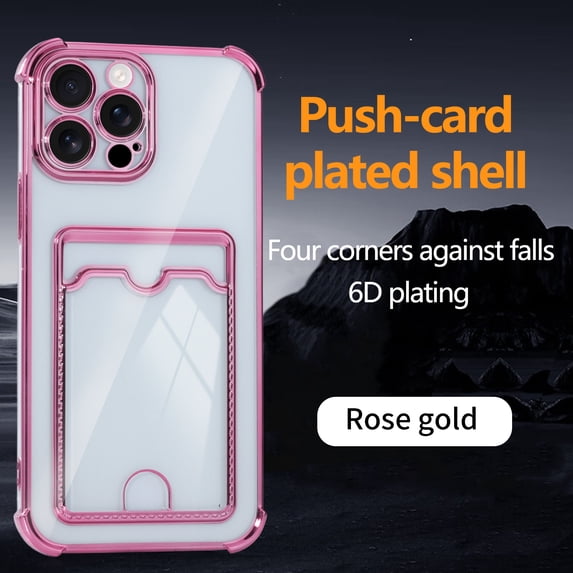 Designed for iPhone 15 Plus Wallet Phone Case,Luxury Electroplated Bumper Design,With Card Slots,Shockproof Anti-Scratch Protective,Thin Slim Transparent Anti-fall Phone Case,Pink