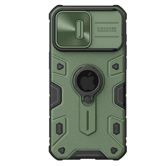 Designed for iPhone 15 Pro Case - Armor Case with Camera Cover & Kickstand, Military Grade Case with Sliding Camera Protection Cover & Rotate Ring Stand for iPhone 15 Pro, Green