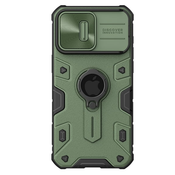 Designed for iPhone 15 Pro Case - Armor Case with Camera Cover & Kickstand, Military Grade Case with Sliding Camera Protection Cover & Rotate Ring Stand for iPhone 15 Pro, Green