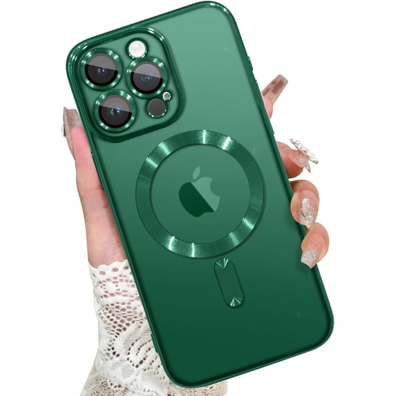Designed for iPhone 15 Pro Case Magnetic Clear Slim Case for Women Men Full Camera Protector Anti-Yellowing Shockproof Compatible with MagSafe Cover 15 Pro Green