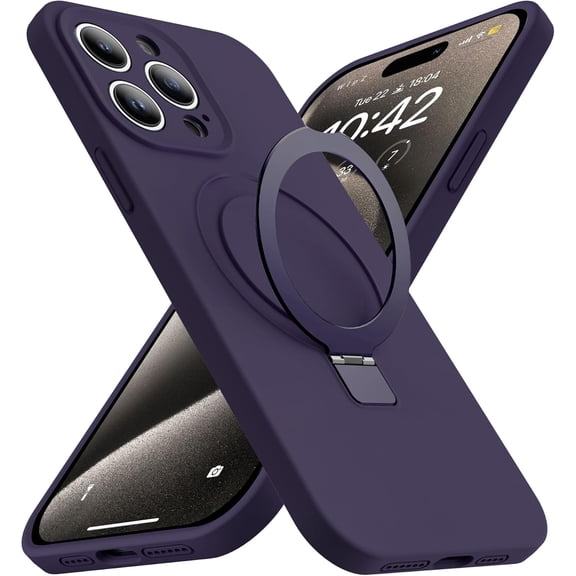 Designed for iPhone 15 Pro Case with Magnetic Invisible Stand Compatible with MagSafe Military-Grade Protection Shockproof Liquid Silicone iPhone 15 Pro Phone Cases for Women Men Gift,Purple