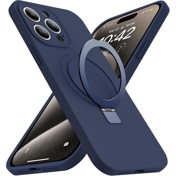 Designed for iPhone 15 Pro Case with Magnetic Invisible Stand Compatible with MagSafe Military-Grade Protection Shockproof Liquid Silicone iPhone 15 Pro Phone Cases for Women Men Gift,Dark Blue