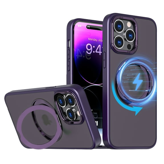 Designed for iPhone 15 Pro Case with Magnetic Invisible Stand [Military Drop Protection] [Compatible with MagSafe] Shockproof Anti-fall Ultra Slim Translucent Matte Phone Case Cover,Purple