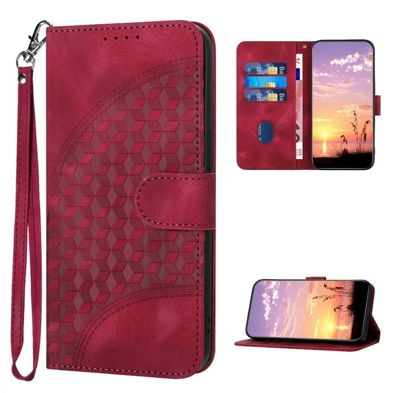 Designed for iPhone 15 Pro Case Wallet, Women Flip Folio Cover with Embossed PU Leather Stand Credit Card Holders Slots Wrist Strap Magnetic Closure Phone Case for iPhone 15 Pro, Rose