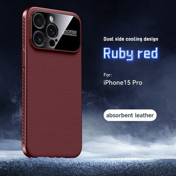 Designed for iPhone 15 Pro Heat Dissipation Phone Case,Side Hollowed-out Design,Precision Lens Protectipn,PU Leather Shockproof Anti-scratch Rugged Thin Fit Durable Phone Case,Winered