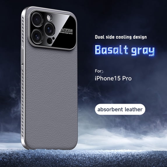 Designed for iPhone 15 Pro Heat Dissipation Phone Case,Side Hollowed-out Design,Precision Lens Protectipn,PU Leather Shockproof Anti-scratch Rugged Thin Fit Durable Phone Case,Gray