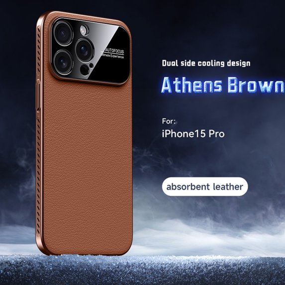 Designed for iPhone 15 Pro Heat Dissipation Phone Case,Side Hollowed-out Design,Precision Lens Protectipn,PU Leather Shockproof Anti-scratch Rugged Thin Fit Durable Phone Case,Brown