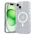 thumbnail image 1 of Designed for iPhone 15 Pro Magnetic Phone Case,Compatible with Mag-safe,Cute Curly Wave Frame Design,Sparkly Bling Glitter Shockproof Anti-fall Rugged Transparent Phone Case,Silver, 1 of 7