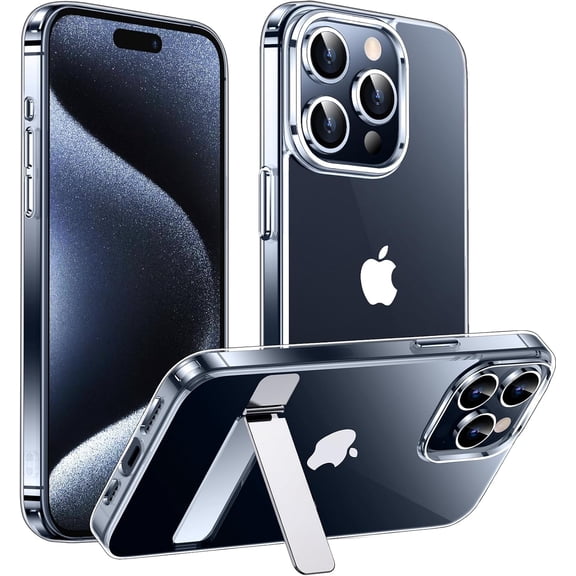 Designed for iPhone 15 Pro Max Case Clear with Kickstand, [Non-Yellowing] [Military-Grade Drop Protection] Slim Thin Shockproof Protective Cover Phone Case for iPhone 15 Pro Max Case 6.7 inch
