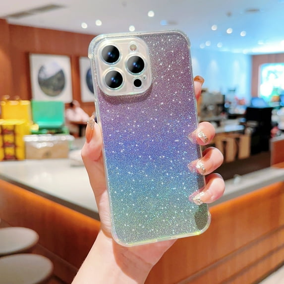 Designed for iPhone 15 Pro Max Case, Glitter Gradient Shiny Bling Paper Clear Shell Case, Slim Lightweight Shockproof Protective Rubber Bumper Phone Cover for iPhone 15 Pro Max, Purple