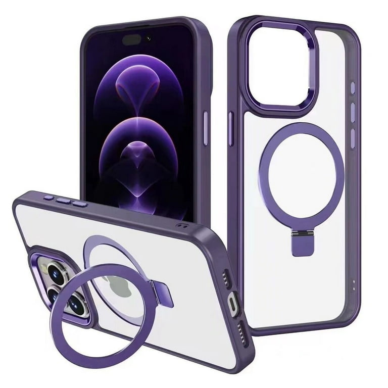 Designed for iPhone 15 Pro Max Case with Magnetic Invisible Stand  [Compatible with MagSafe] Shockproof Slim Transparent Clear Magnetic Case  for iPhone 15 Pro Max Phone Case, Purple Ring 