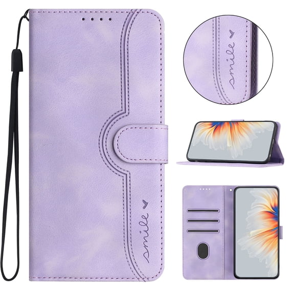 Designed for iPhone 15 Pro Max Case Wallet, Flip Folio Cover with PU Leather Adjustable Stand Credit Card Holders Slots Wrist Strap Magnetic Closure Phone Case for iPhone 15 Pro Max, Purple