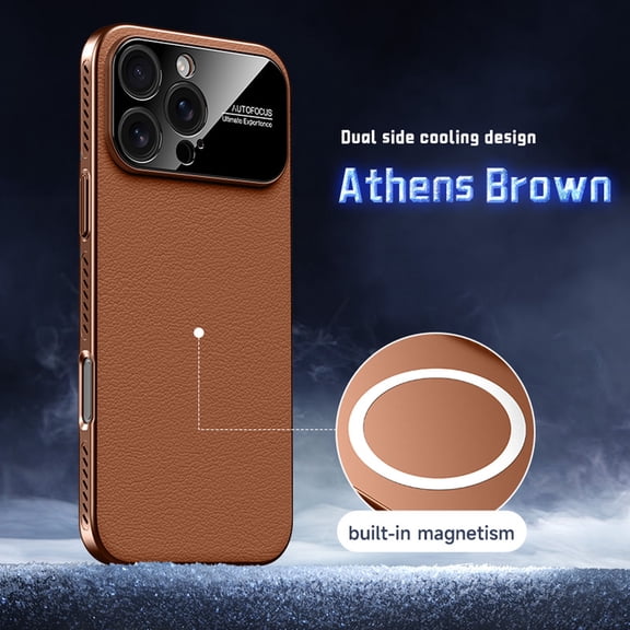 Designed for iPhone 15 Pro Max Magnetic Case Heat Dissipation Rigid Bumper Slim Anti-Scratch Protective Phone Cover Luxury PU Leather Compatible with Mag-Safe for iPhone 15 Pro Max, Brown